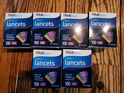 True Plus Lancets 33 Gauge Multi Colored Test Strips LOT Of 6 (One Open Box)