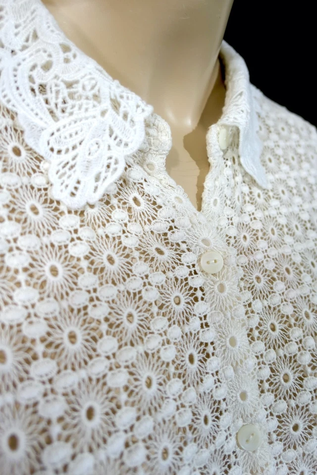 Rbecca Taylor Creamy White Crochet Lace Cotton Silk Top Shirt Blouse Sz 6 - Image 4 of 4