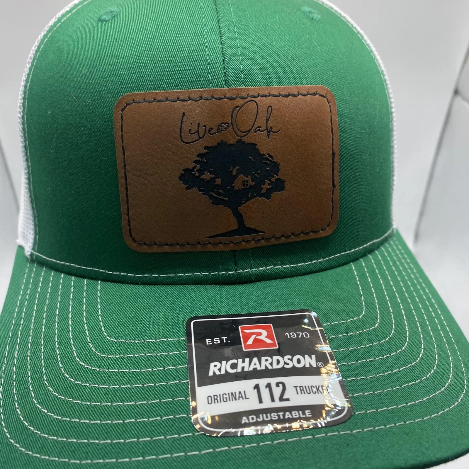 Richardson Live Oak Hat Cap Snap Back Mens One Size Green Mesh Trucker Patch
