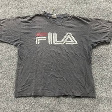 Fila T-Shirt Mens Size L Gray Vintage Cotton Puff Print Made in USA Short Sleeve