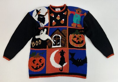Vintage Spice Of Life Halloween Fall Theme Sweater Size M Candy Corn Witch Ghost