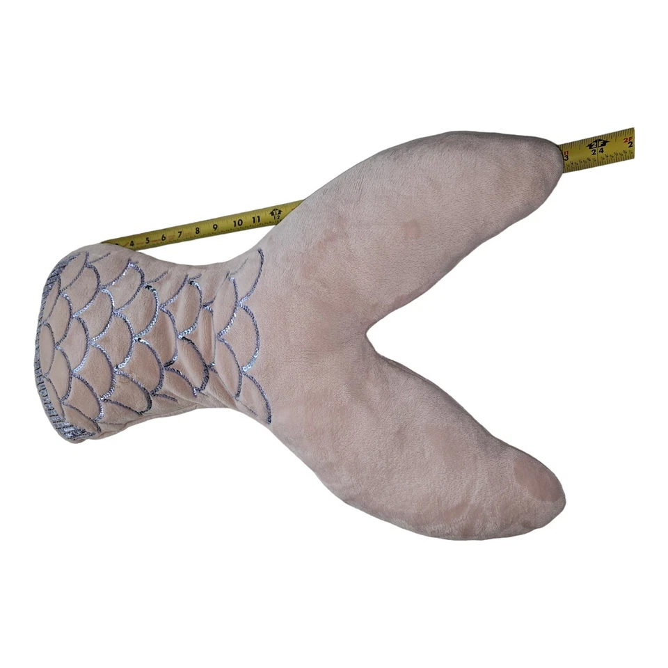 Envoguekids Mermaid 23" Tail Pillow Pastel Pink Silver Sequins NO Stains Rips - Image 3 of 4