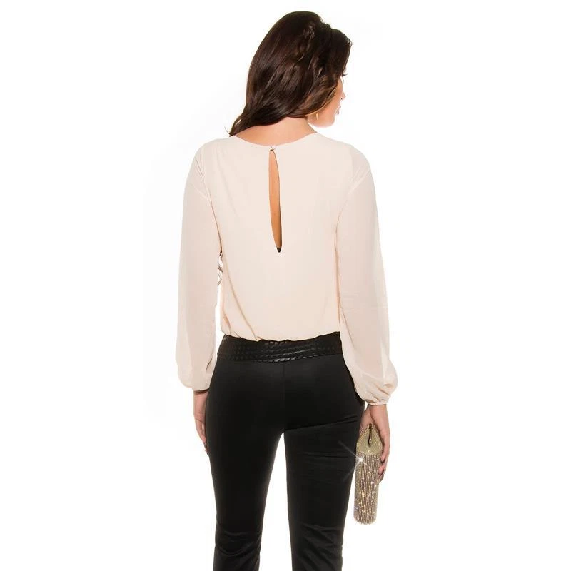 Elegante Manga Larga Mono Con Chifón Beige/Negro #OV167 - Imagen 2 de 4