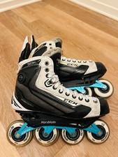 CCM White Ribcor 50K Skates with MarsBlade R1 Chassis 9.5D