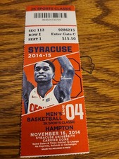 Syracuse Orange Hampton University Men's Basketball Ticket Stub 2014 BJ Johnson