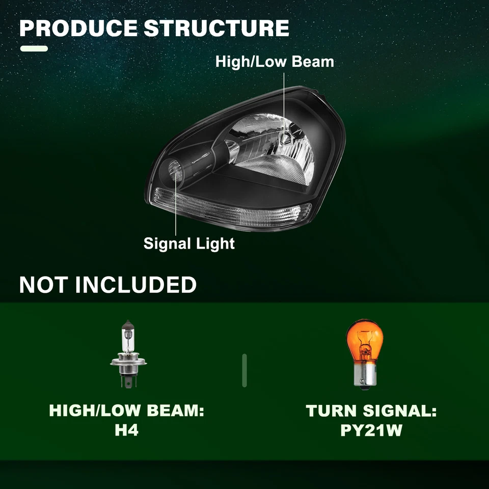 适用于 2005 - 2009 年现代图森全新卤素黑色车头灯前照灯总成一对 — 第 3/4 张图片