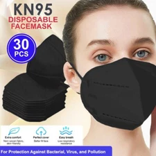 BLACK 5-Layers Breathable KN95 Disposable Protective Face Mask Respirator 30PCS