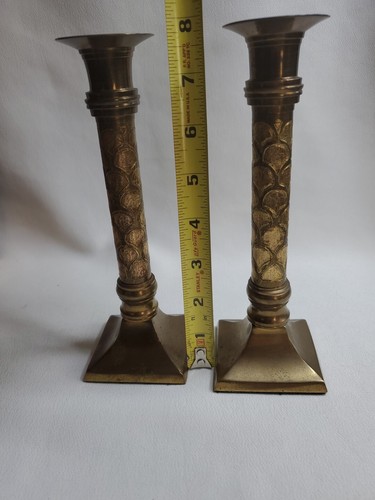 Set of 2 7" 3/4" Chiseled Solid Heavy Brass Pillar Pedestal Candle Holders MCM - Picture 5 of 14