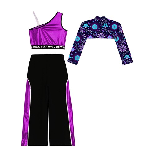Conjunto de 3 piezas de chándal de entrenamiento para niñas bloques de colores ropa de baile correr trotar - Imagen 28 de 59