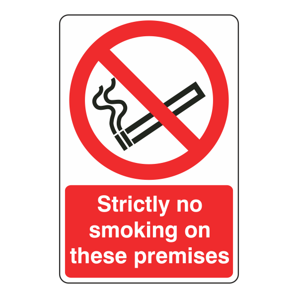Strictly No Smoking On These Premises Sign - 300x400mm - Self Adhesive Vinyl- CL