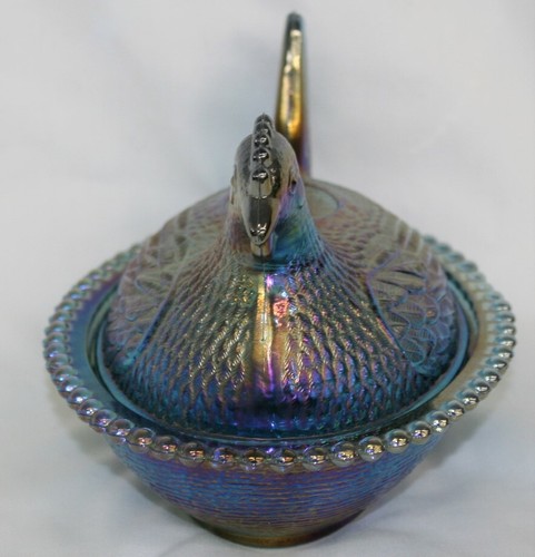 Indiana Glass Iridescent Horizon Blue Chicken Hen on Nest Covered Candy Dish * - Picture 2 of 10