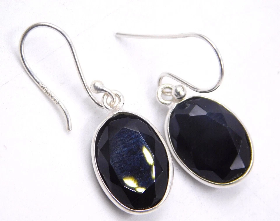 Atractivo Arete De Piedra De Ónix Negro Hecho A Mano De Plata De Ley 925 S-43 - Imagen 3 de 4