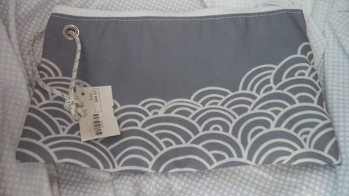NWT Sea Bags Maine Vintage GRAY SAIL CLOTH GOLD WHALE TAIL Wristlet 11"L x 7" H