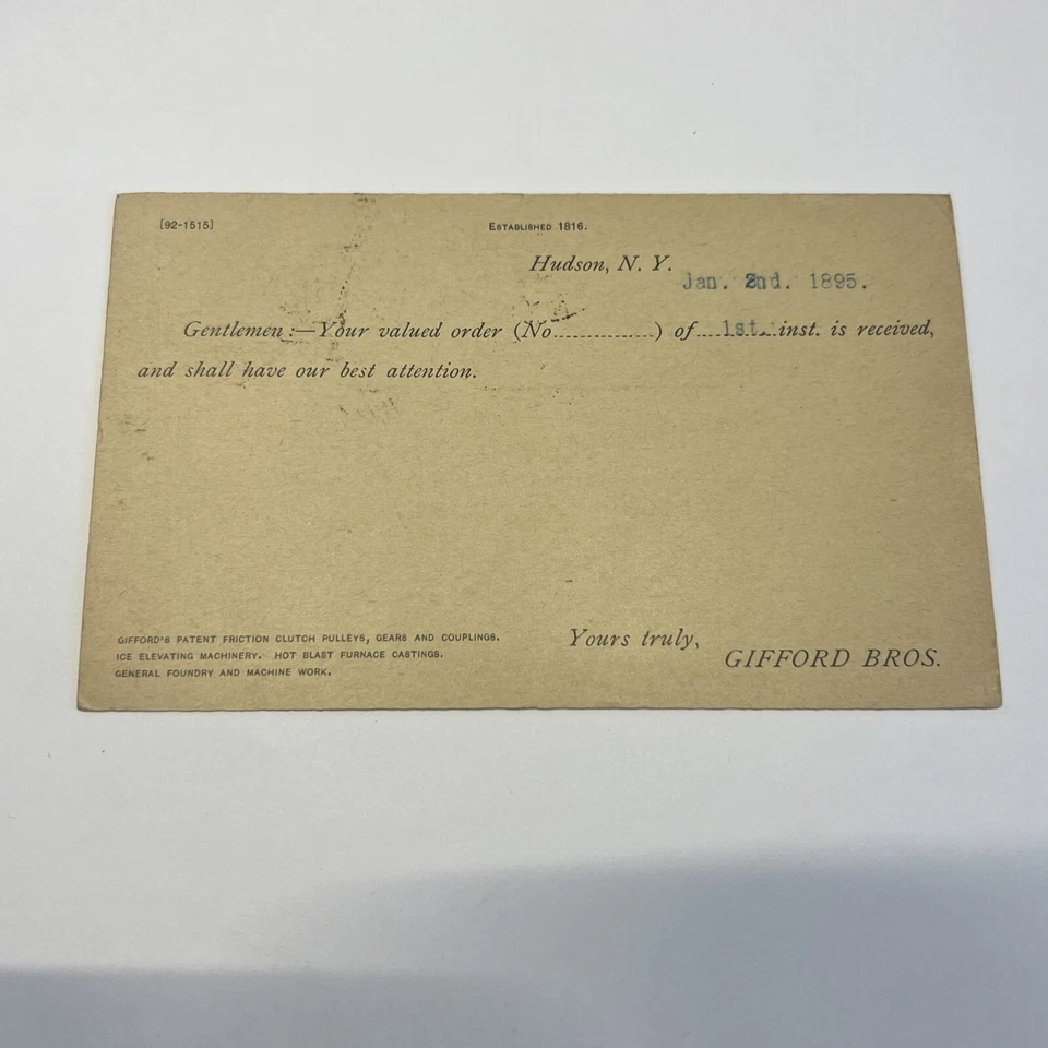 US SC UX10 Hudson NY 1-2-95 Gifford Bros Preprint #A19 - Image 2 of 2