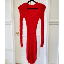 Beautiful Soft Fur Red Sweater Dress