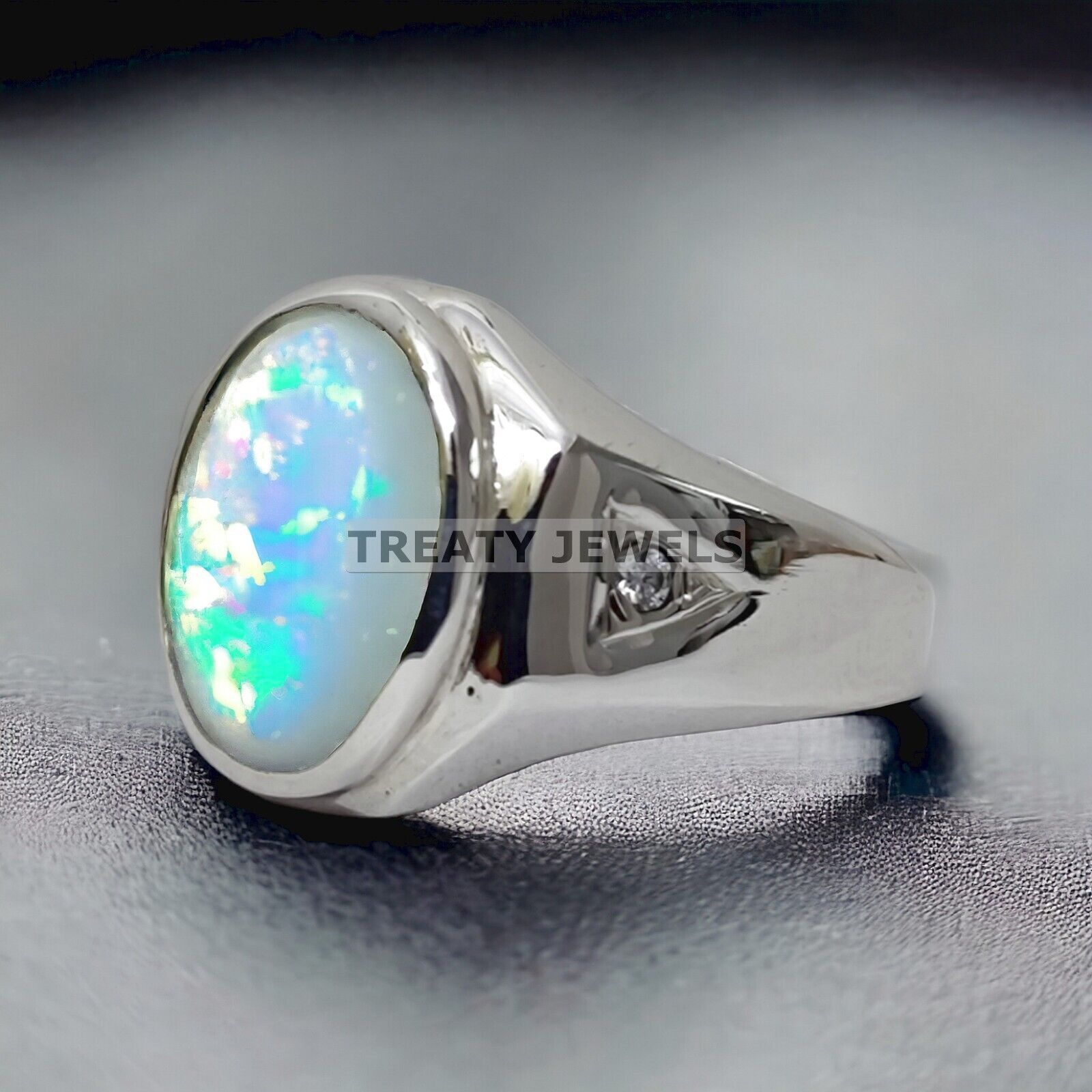 Opal Oval Cut Gemstone With 925 Sterling Silver Ring For Men's #873 *