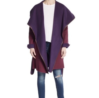 Leather Trim Vince Drape Front Wool Coat Vince Purple/plum Wool