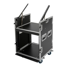10U PA DJ Rack/Road Case w/Slant Mixer Top Casters- Amp Effect PA/DJ Pro Audio