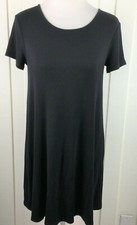 Forever 21 Women's Dress Size L Black Ribbed Knit Short Sleeve Lace Up Open Back