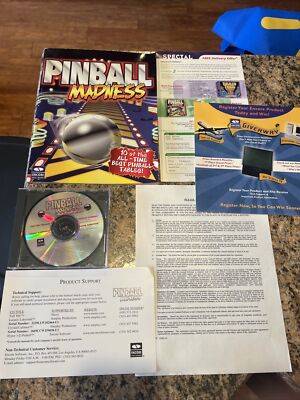 Pinball Madness PC Game 1995 Big Box 10 Best Tables CD-ROM Disc W/ Guides