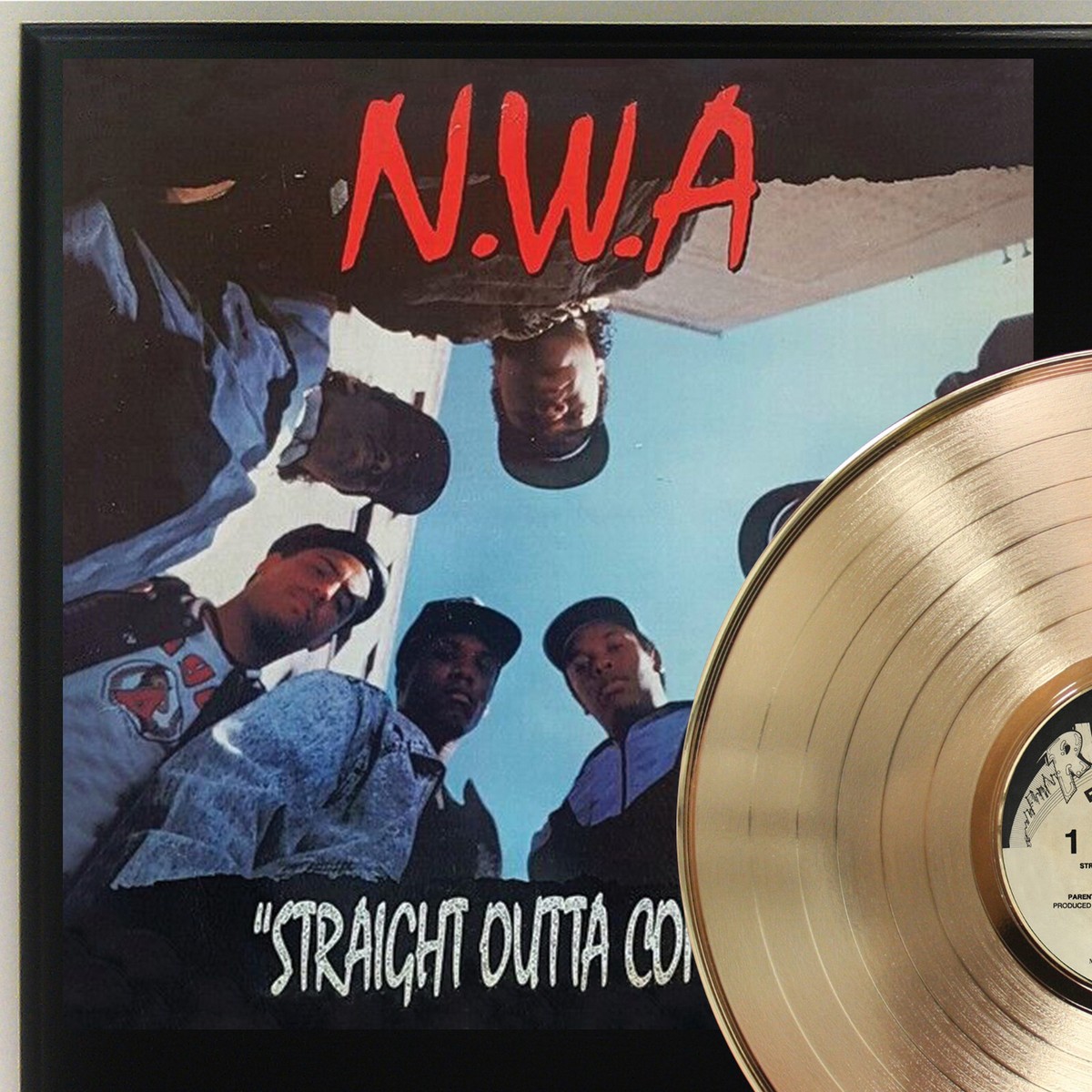 NWA - Straight Outta Compton Gold LP Record Plaque Display NWA - Straight Outta Compton Gold LP Record Plaque Display
