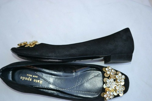 KATE SPADE NUEVA YORK AUTÉNTICOS $399 Mujer Negro Gamuza Cuero Nicolina Zapatos Planos 6.5 - Imagen 8 de 12