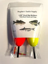 2pk 2.50" Red/Yellow Slip Bobber, Oval Float Hard Stems & Stops. Bass, Catfish