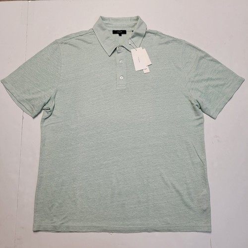 $ 175 neu Vince Herren LARGE L Poloshirt 100 % LEINEN Surfside grün kurzärmlig