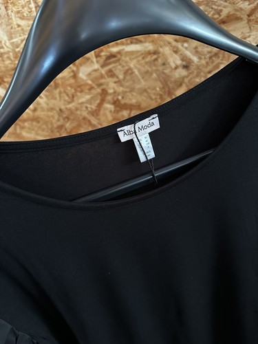 Alba Moda Shirt Short Sleeve Buffalo Sleeve Viscose Black Stretch Size 38 NEW - Picture 3 of 3