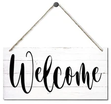 Welcome Decor Sign, Hanging Wood Sign Home Decorative, Printed Wood Wall Art 