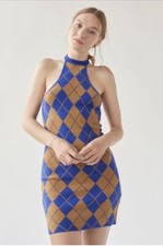 UO URBAN OUTFITTERS Dress S CHARLIE KNIT DRESS Argyle Halter Sweater Knit NWT