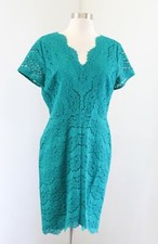 NWT Ann Taylor Loft Teal Green Short Sleeve Lace Sheath Dress Size 8 Cocktail