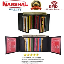 Mens Genuine Leather Bifold/Trifold 16+2 Card Slots 2 ID Windows Wallet Marshal®