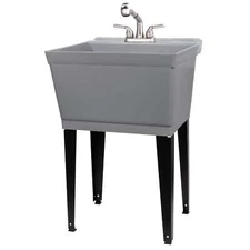 Tehila Utility Sink with Stainless Steel Finish Pull-Out Faucet 19 Gallon - Grey