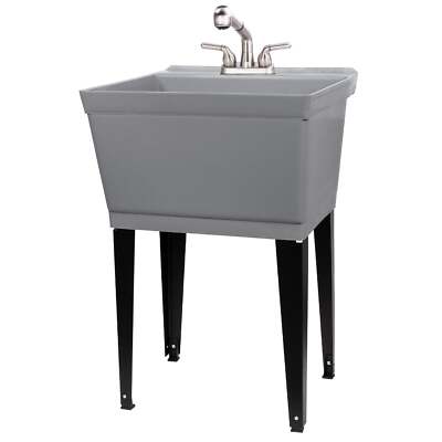 Tehila Utility Sink with Stainless Steel Finish Pull-Out Faucet 19 Gallon - Grey