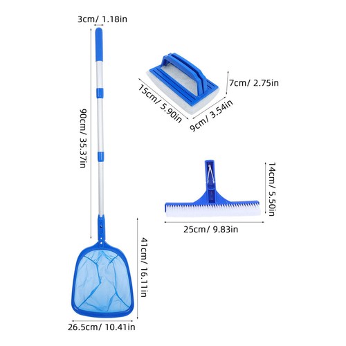 Swimming Pool Cleaning Set Scrubber Skimmer Rake Pole Kit with - Picture 10 of 12