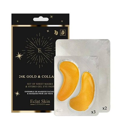 Eclat Skin London | 24K GOLD & COLLAGEN Set Blatt Masken & Hydro Gel Augenpads