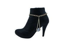 Women Gold Metal Western Boot Chain Bracelet Anklet Shoe Party Time Drop Charm