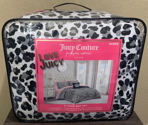 Juicy Couture Y2K Leopard Print 8pc QUEEN Set Comforter, Shams, Sheet Set,Pillow - Picture 5 of 6