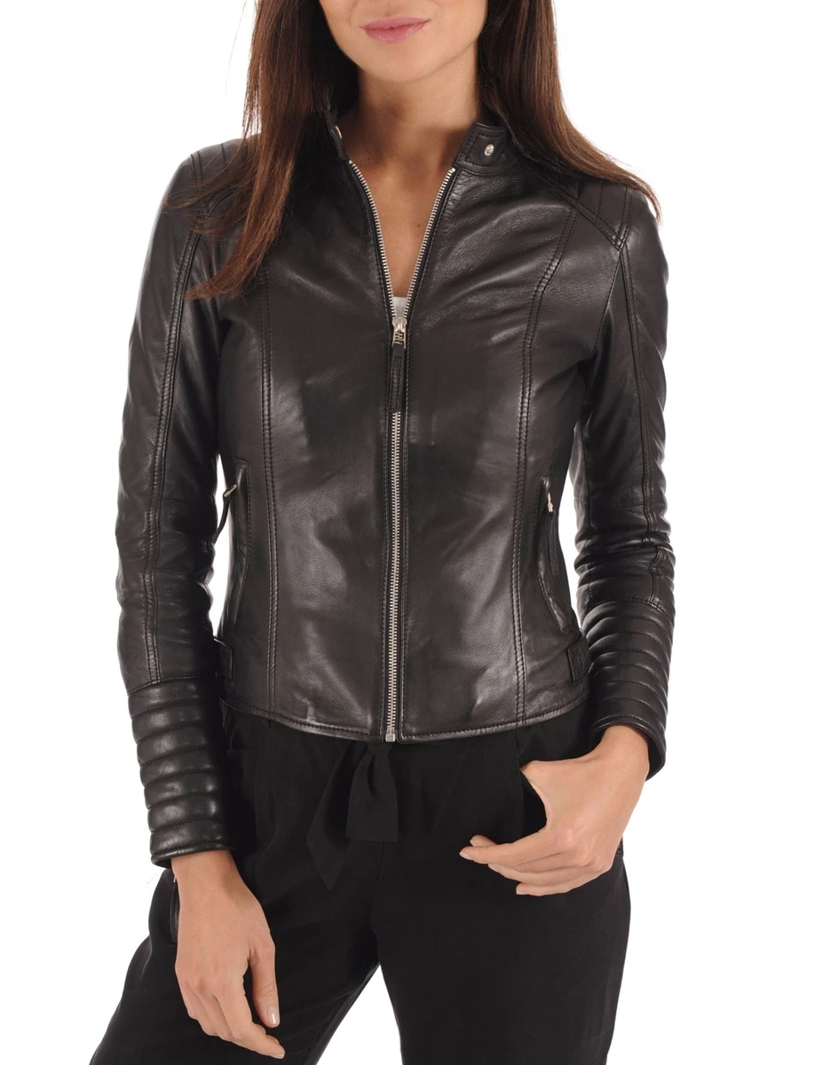 Lambskin leather cheap jacket womens