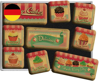 Retro Kühlschrank-Magnete, 9 Stück, Fairy Cakes   Delicious   Geschenk-Idee für 