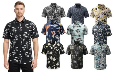 Herren Ex Quiksilver Kurzarm Hawaii Hemd Sommer Urlaub Strand Oberteil S-XXL