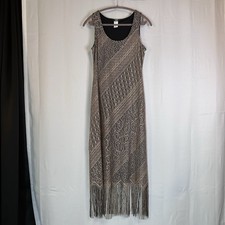 Vintage MSK Maxi Flapper Dress Gold Metallic Blend Lined Sz 10 Y2K 90s Made USA