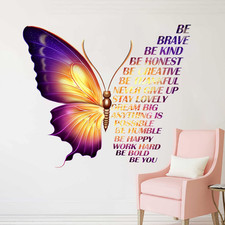 Large Colorful Inspirational Wall Decals - Vinyl Butterfly Art Stickers with Mot