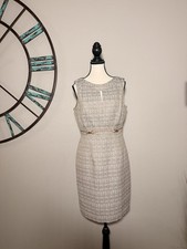 Tahari ASL Dress 8 Tan Textured Lined Sheath EUC