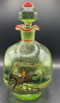 CZECH HAND PAINTED HORSE FOXHOUND DOG AND HUNTSMAN RIDER FOX HUNTING DECANTER