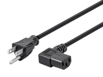 Monoprice Power Cord 2ft Black NEMA 5-15P to Right Angle IEC 60320 C13 16AWG 13A