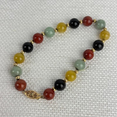 14k Gelbgold Hersteller Mark WW Multi Color Jade Runde Perlen Armband