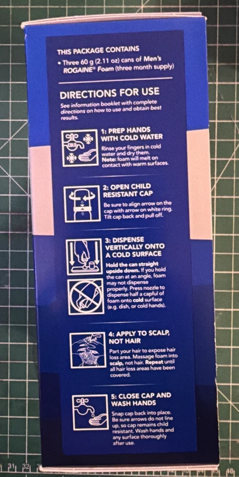 Tratamiento de regeneración del cabello con espuma sin perfume ROGAINE 5 % para hombre - Paquete de 3, caducidad 6/27 Foto 2 de 4