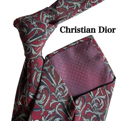 Christian Dior Silk Tie Burgundy Gray -USED-